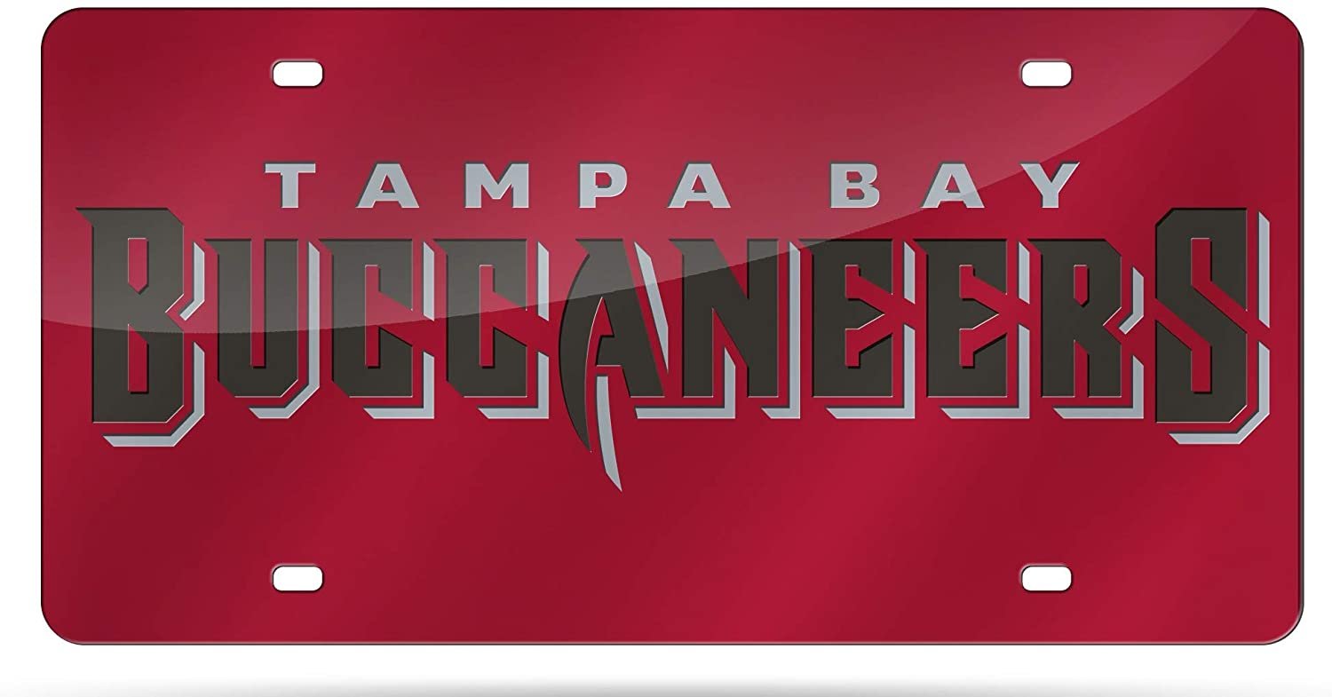 Tampa Bay Buccaneers Premium Laser Cut Tag License Plate, Mirrored Acrylic Inlaid, 6x12 Inch