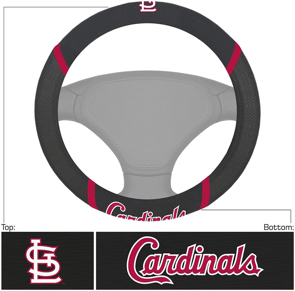 St Louis Cardinals Steering Wheel Cover Premium Embroidered Black 15 Inch