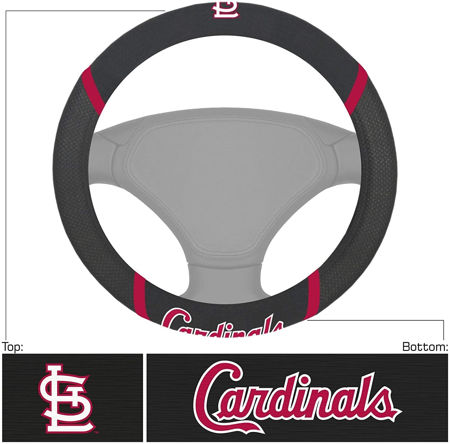 St Louis Cardinals Steering Wheel Cover Premium Embroidered Black 15 Inch
