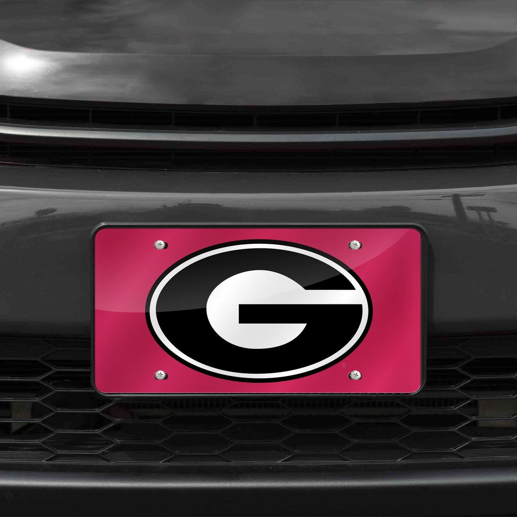 University of Georgia Bulldogs Premium Laser Cut Tag License Plate, Red, Mirrored Acrylic Inlaid, 12x6 Inch