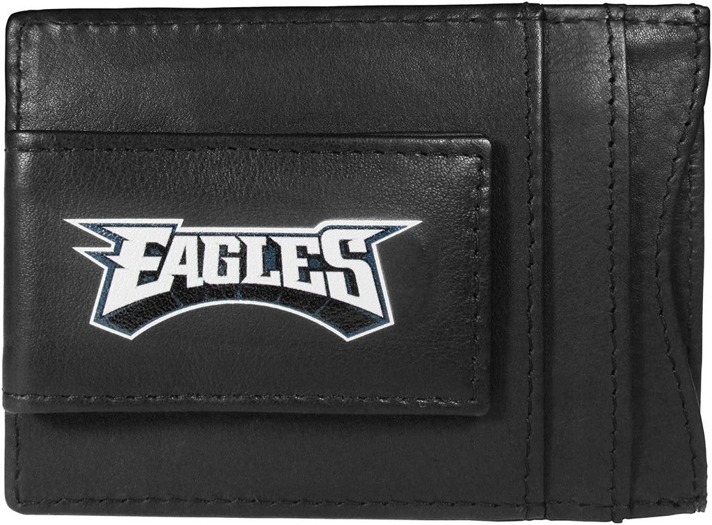 Philadelphia Eagles Black Leather Wallet, Front Pocket Magnetic Money Clip, Printed Logo