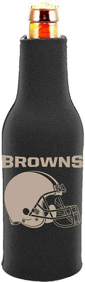 Cleveland Browns Pair of 16oz Drink Zipper Bottle Cooler Insulated Neoprene Beverage Holder, Black Tonal Design