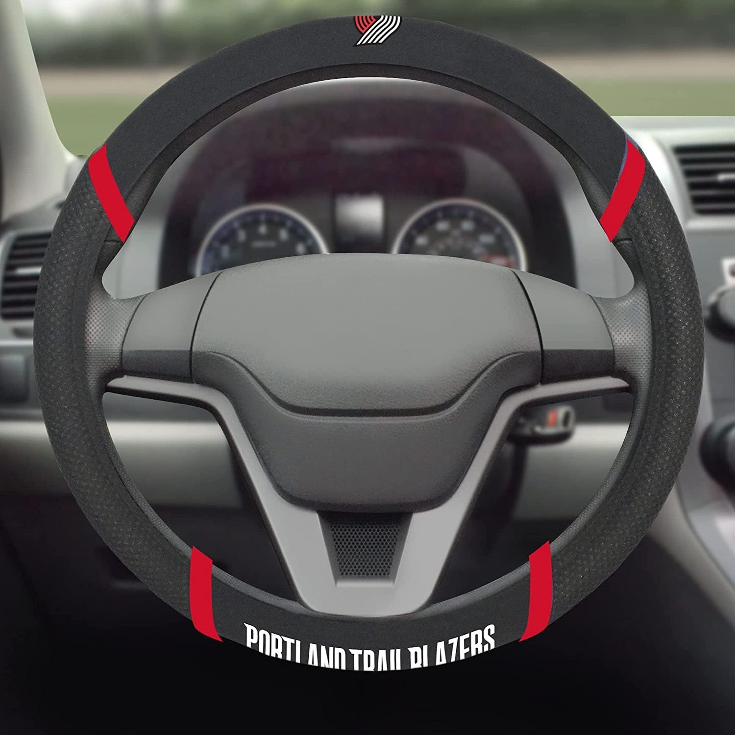 Portland Trail Blazers Steering Wheel Cover Premium Embroidered Black 15 Inch