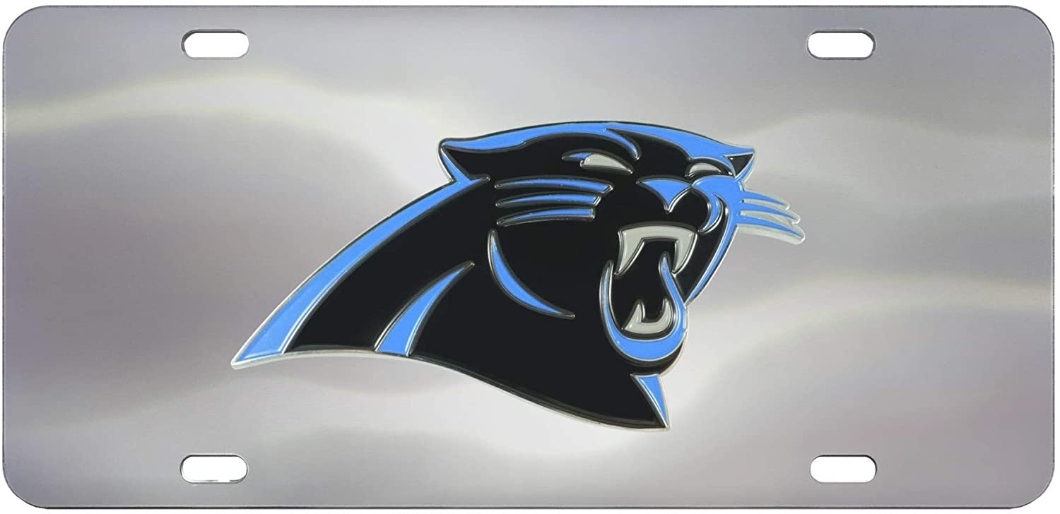 Carolina Panthers License Plate Tag, Premium Stainless Steel Diecast, Chrome, Raised Solid Metal Color Emblem, 6x12 Inch