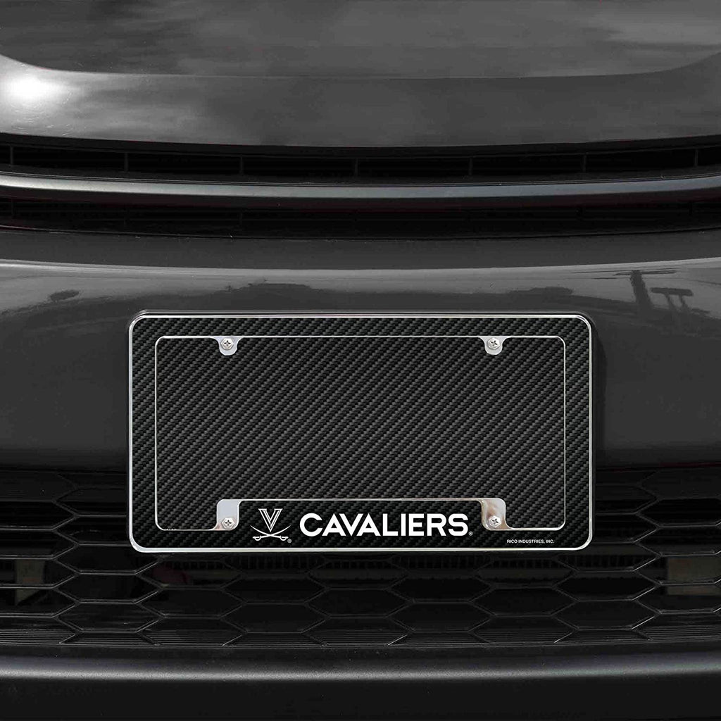 University of Virginia Cavaliers Metal License Plate Frame Chrome Tag Cover Carbon Fiber Design 6x12 Inch