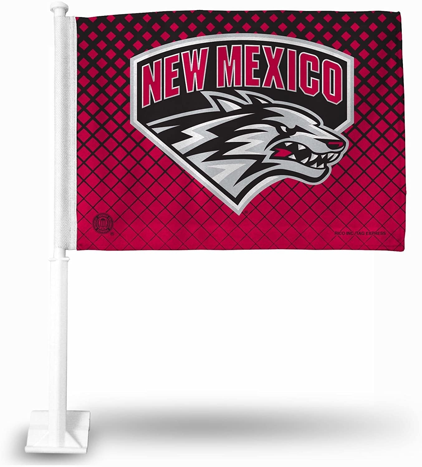 University of New Mexico Lobos Premium Double Sided Car Flag Banner, Includes Plastic Display Pole