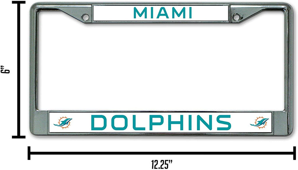 Miami Dolphins Metal License Plate Frame Chrome Tag Cover 6x12 Inch