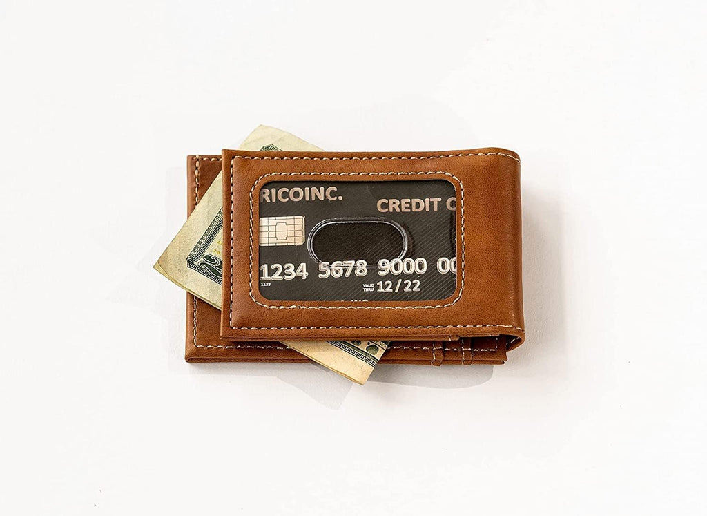 NCAA UGA Gonzaga Bulldogs Men’s Front ID Pocket Brown Wallet- Premium 8 Pocket Laser-Engraved Team Logo on Vegan Leather- Minimalist Design, Credit Card Holder- Ideal for Travel or Men’s Gift