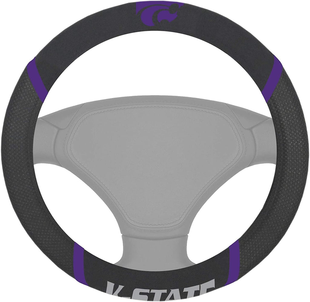 Kansas State Wildcats Steering Wheel Cover Premium Embroidered Black 15 Inch University