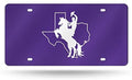 Tarleton State University Texans Premium Laser Cut Tag License Plate, Purple Mirrored Acrylic Inlaid, 12x6 Inch