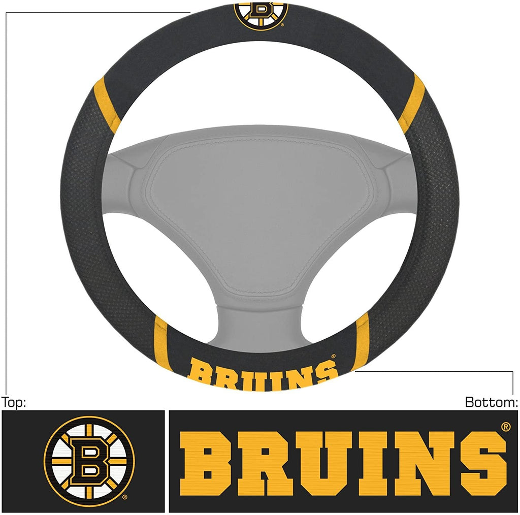 Boston Bruins Steering Wheel Cover Premium Embroidered Black 15 Inch