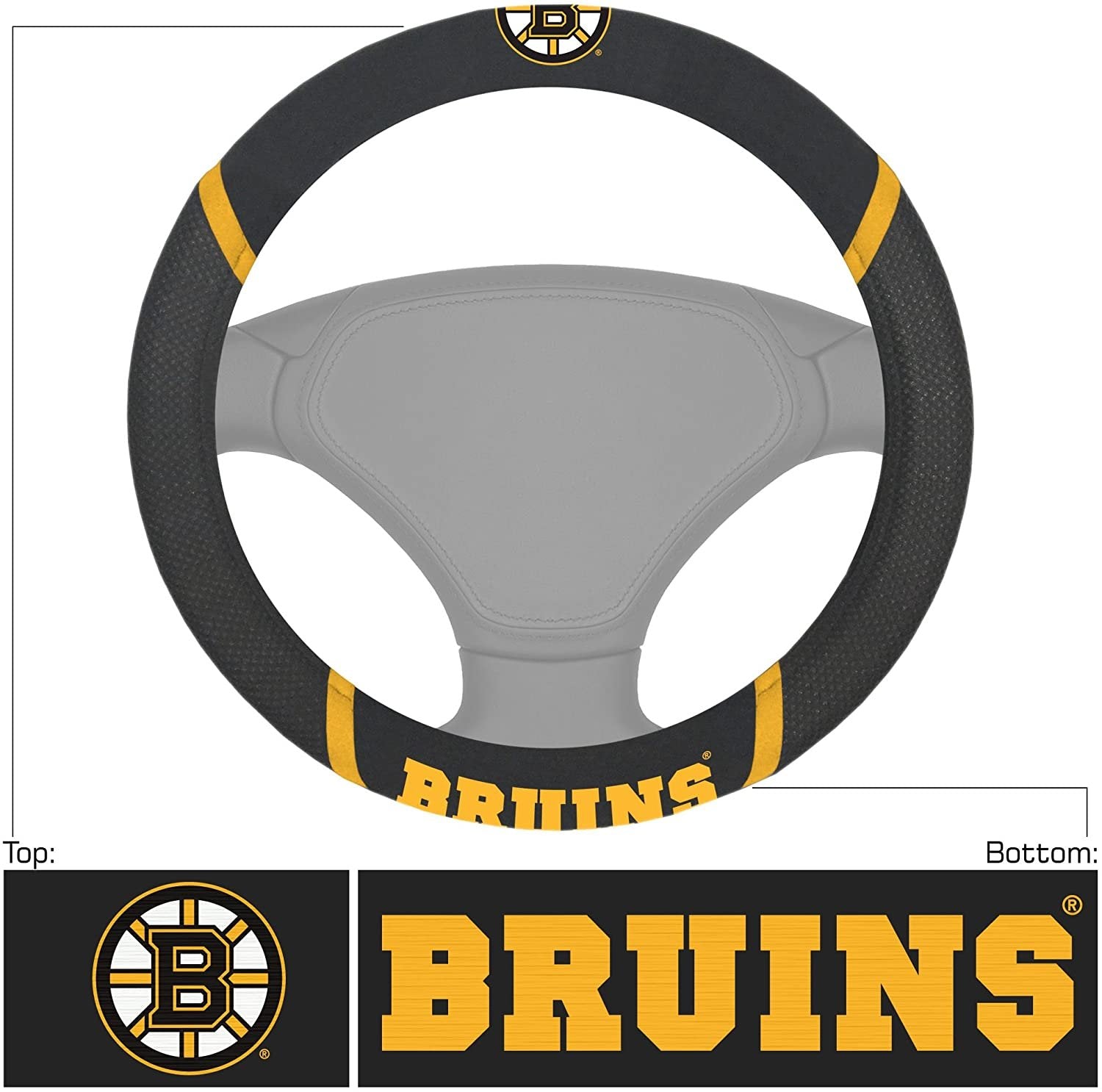 Boston Bruins Steering Wheel Cover Premium Embroidered Black 15 Inch