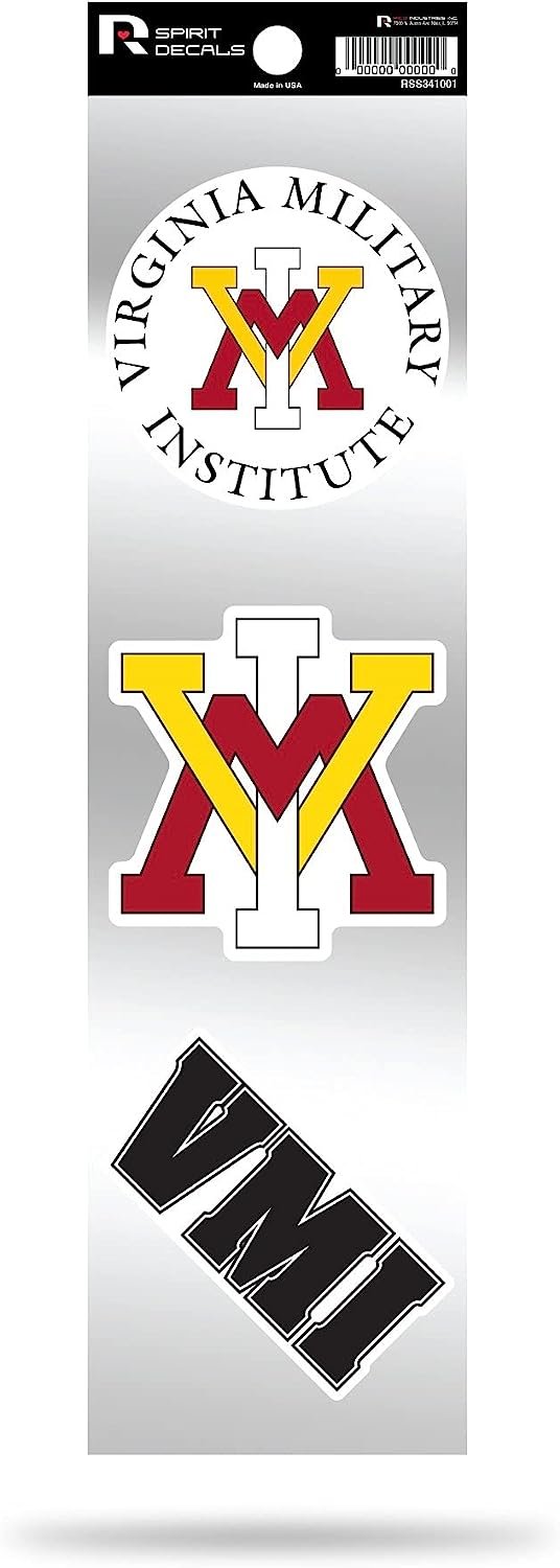 Virginia Military Academy Keydets VMI 3-Piece Retro Decal Sticker Sheet, Die Cut, Clear Backing, 3x12 Inch