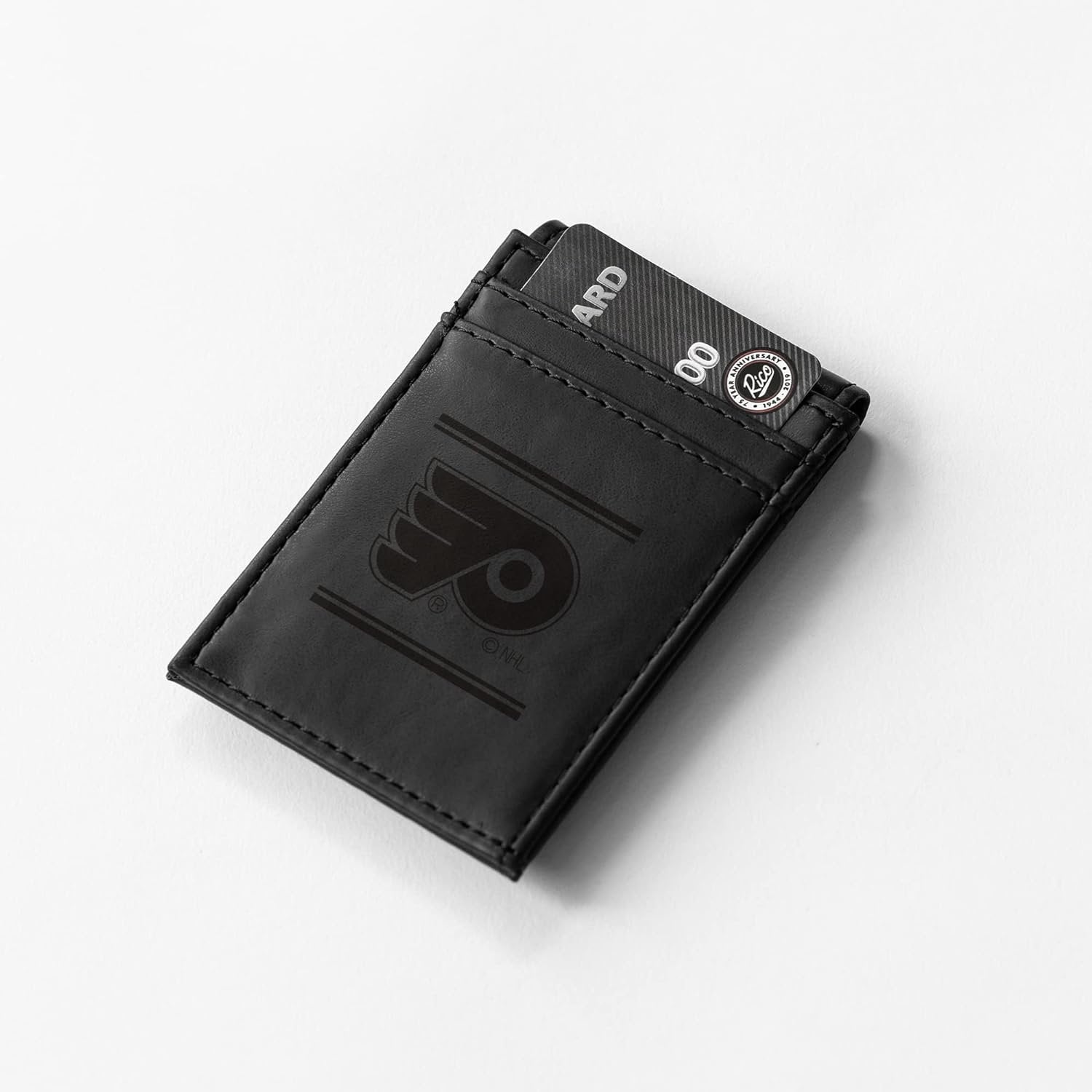 Philadelphia Flyers Premium Black Leather Wallet, Front Pocket Magnetic Money Clip, Laser Engraved, Vegan
