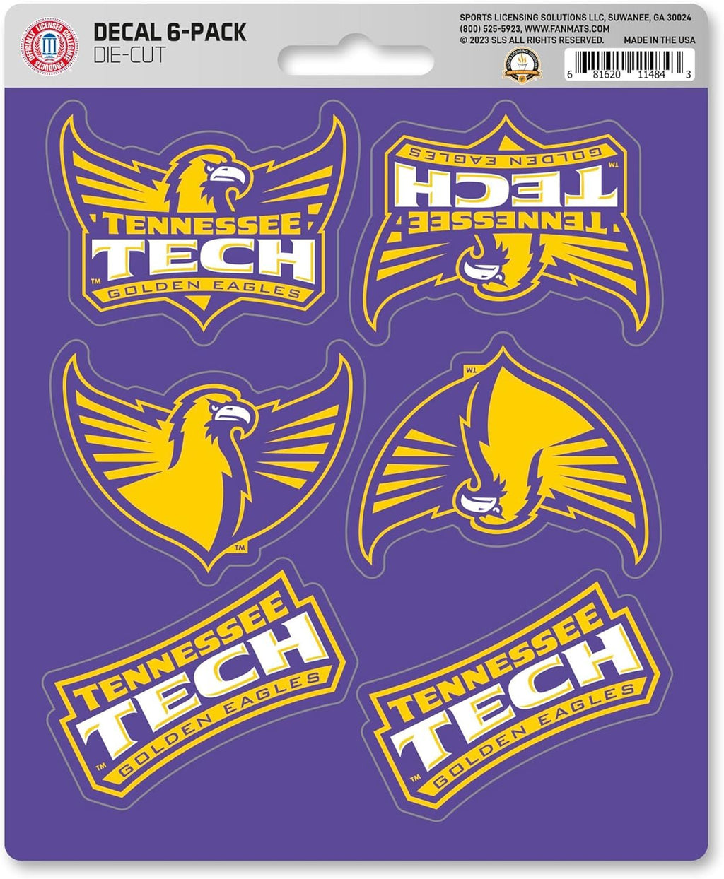 Tennessee Tech University Golden Eagles 6-Piece Decal Sticker Set, 5x6 Inch Sheet, Gift for football fans for any hard surfaces around home, automotive, personal items