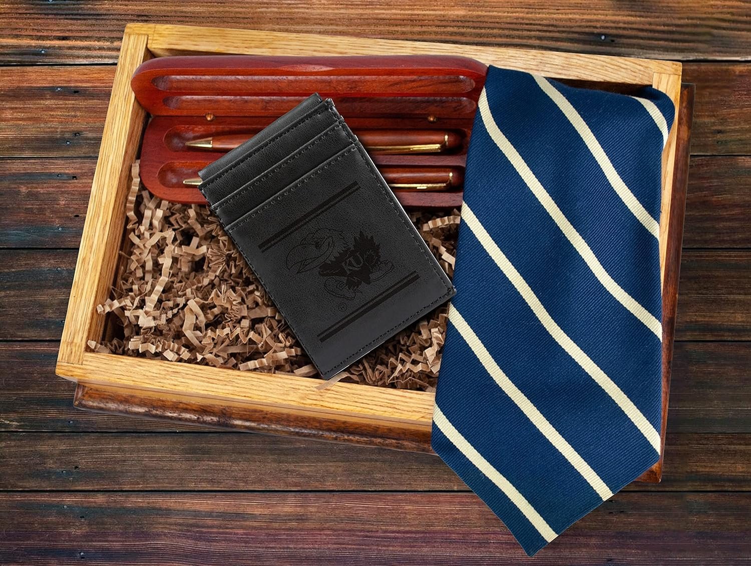 University of Kansas Jayhawks Premium Black Leather Wallet, Front Pocket Magnetic Money Clip, Laser Engraved, Vegan