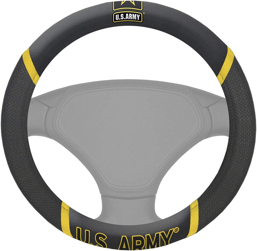 Army United States Military Steering Wheel Cover Premium Embroidered Black 15 Inch