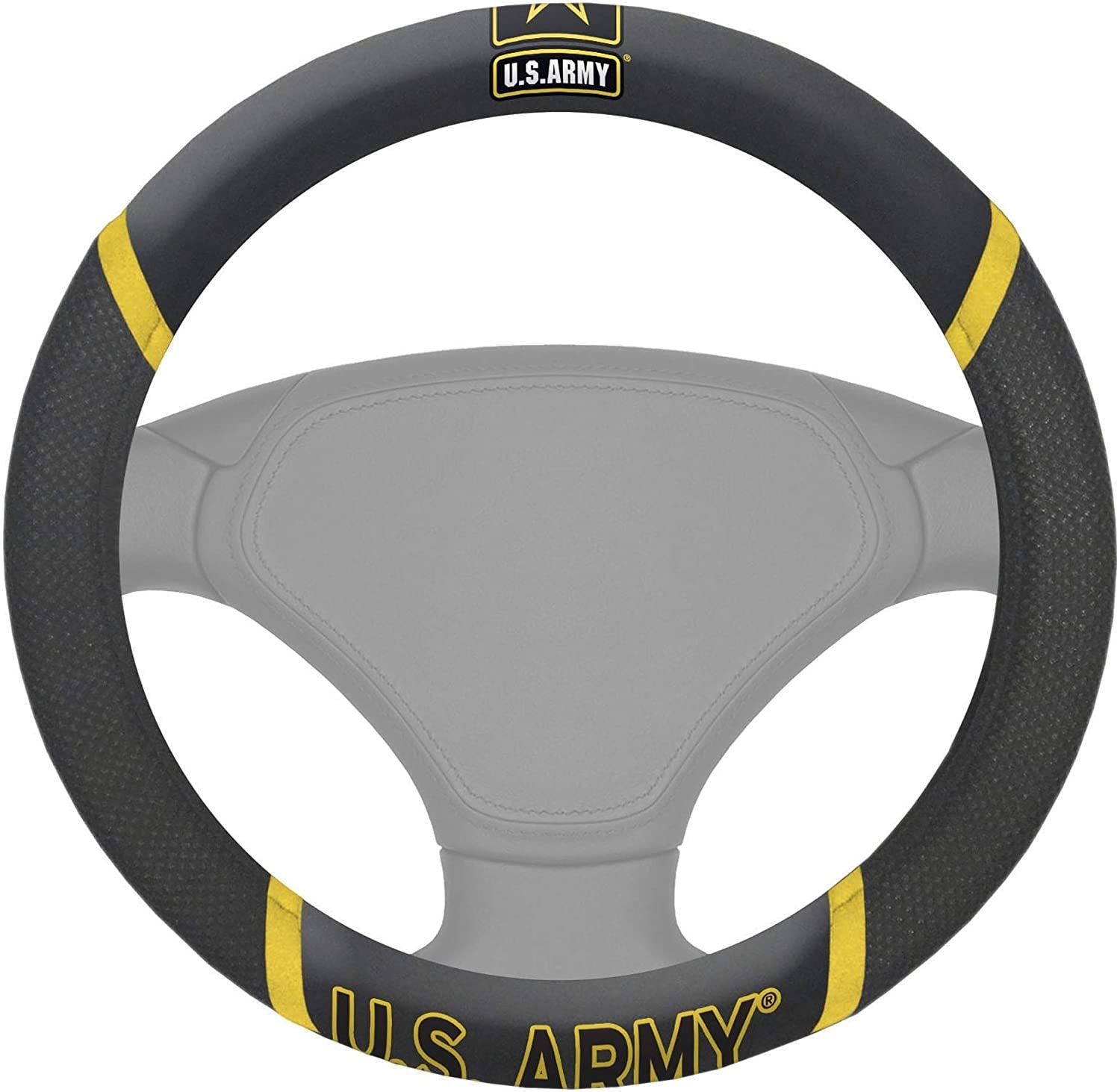 Army United States Military Steering Wheel Cover Premium Embroidered Black 15 Inch