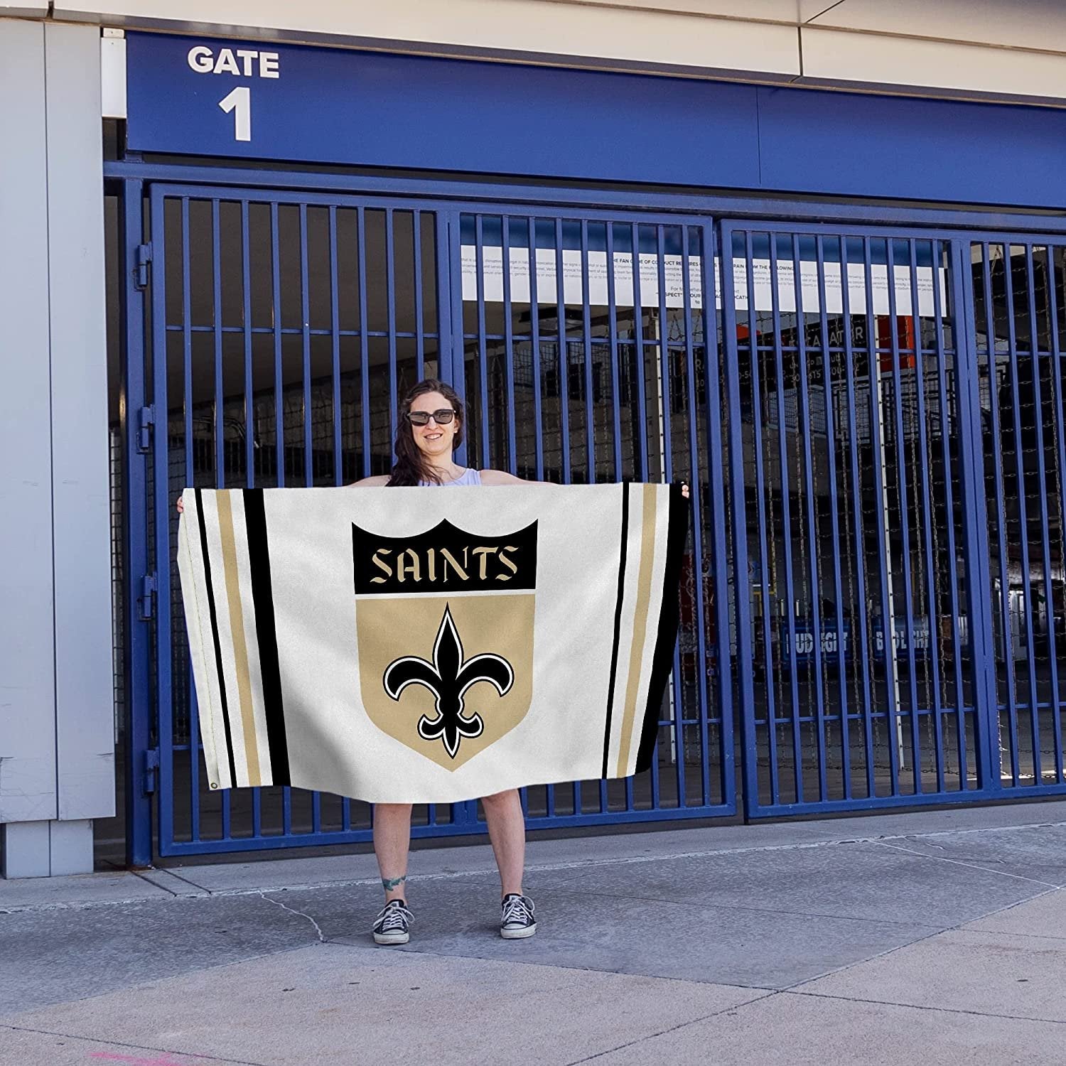 Rico Industries NFL New Orleans Saints 3' x 5' (1967-1984 W Shield Logo) Banner Flag - Single Sided - Indoor or Outdoor - Home Décor
