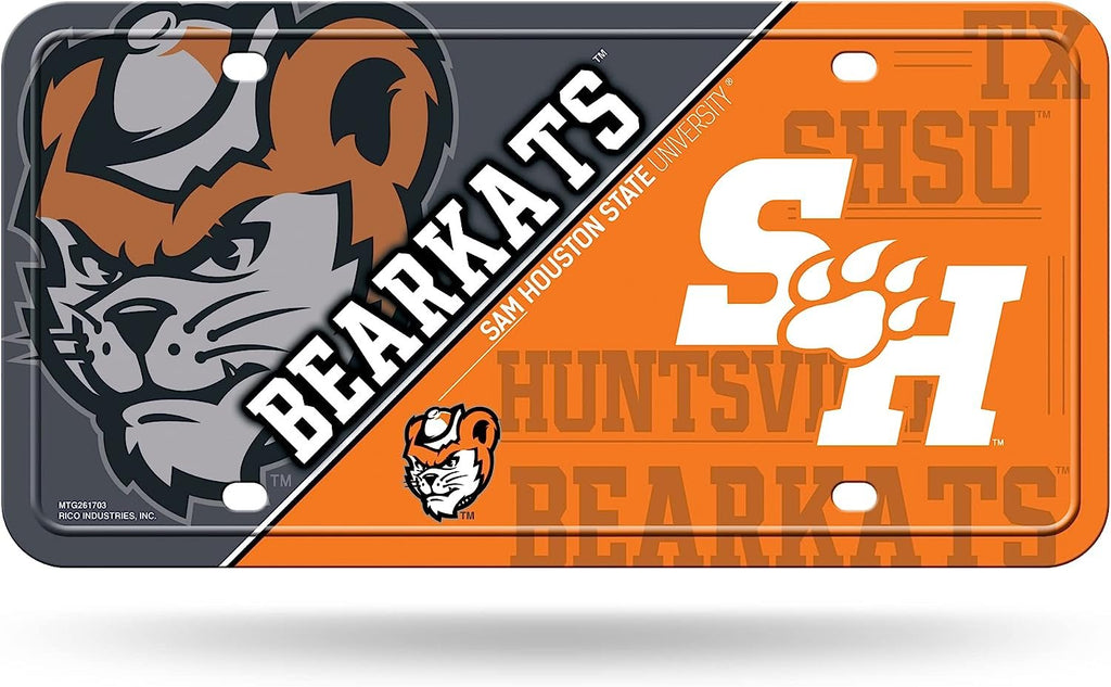 Sam Houston State University Bearkats Metal Tag Auto License Plate Split Design 6x12 Inch