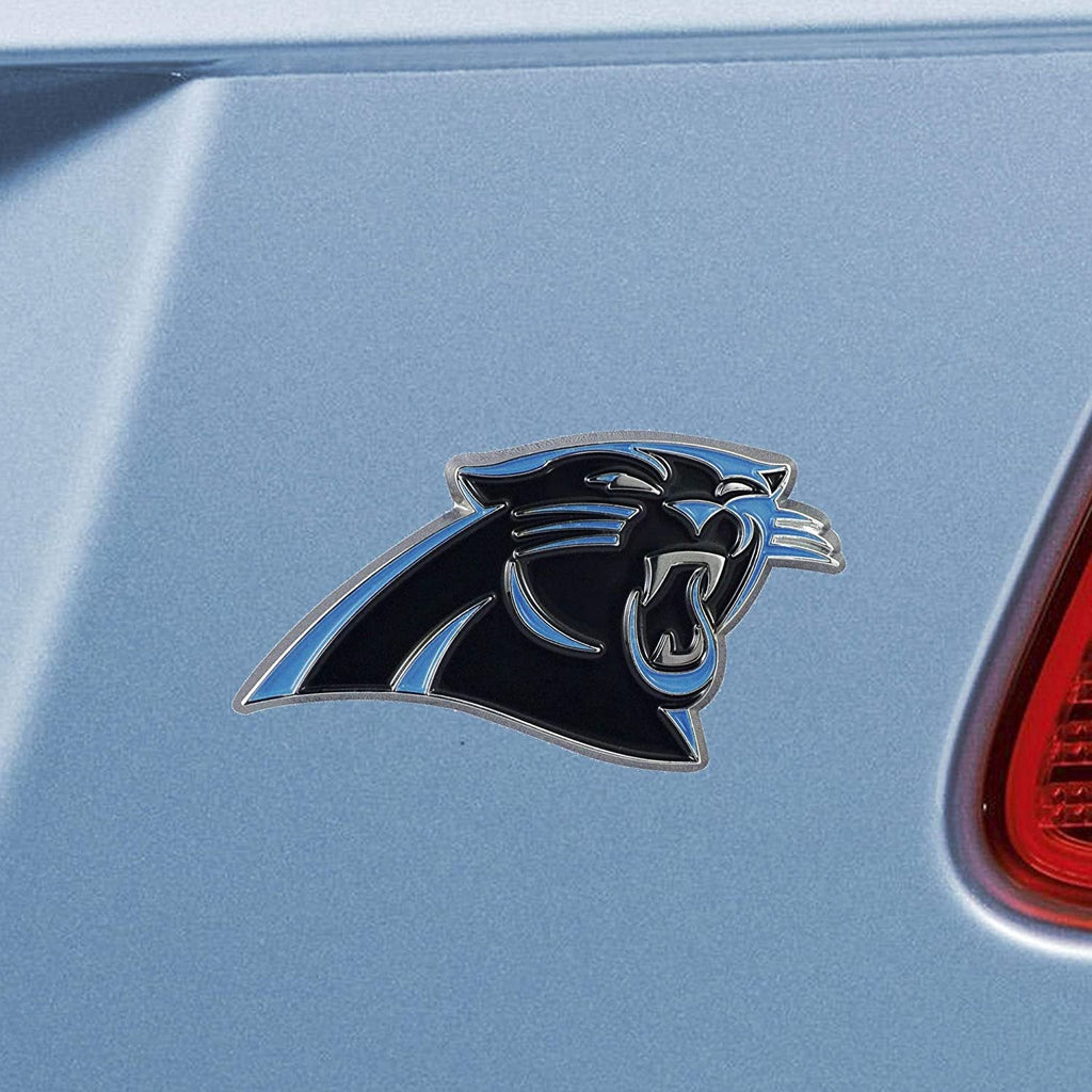 Carolina Panthers Premium Solid Metal Raised Auto Emblem, Team Color, Shape Cut, Adhesive Backing