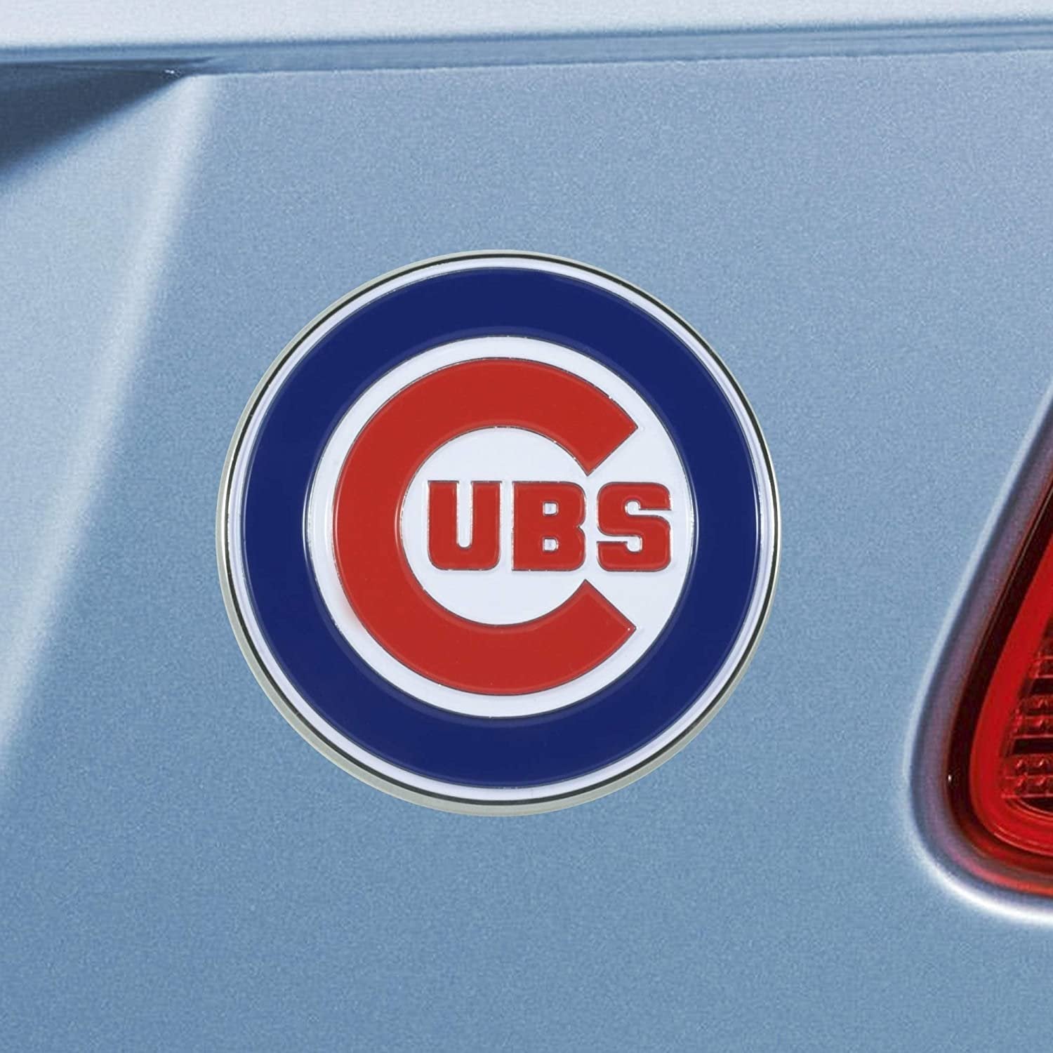 Chicago Cubs Solid Metal Color Auto Emblem, Raised, 3.5 Inch, Adhesive Backing