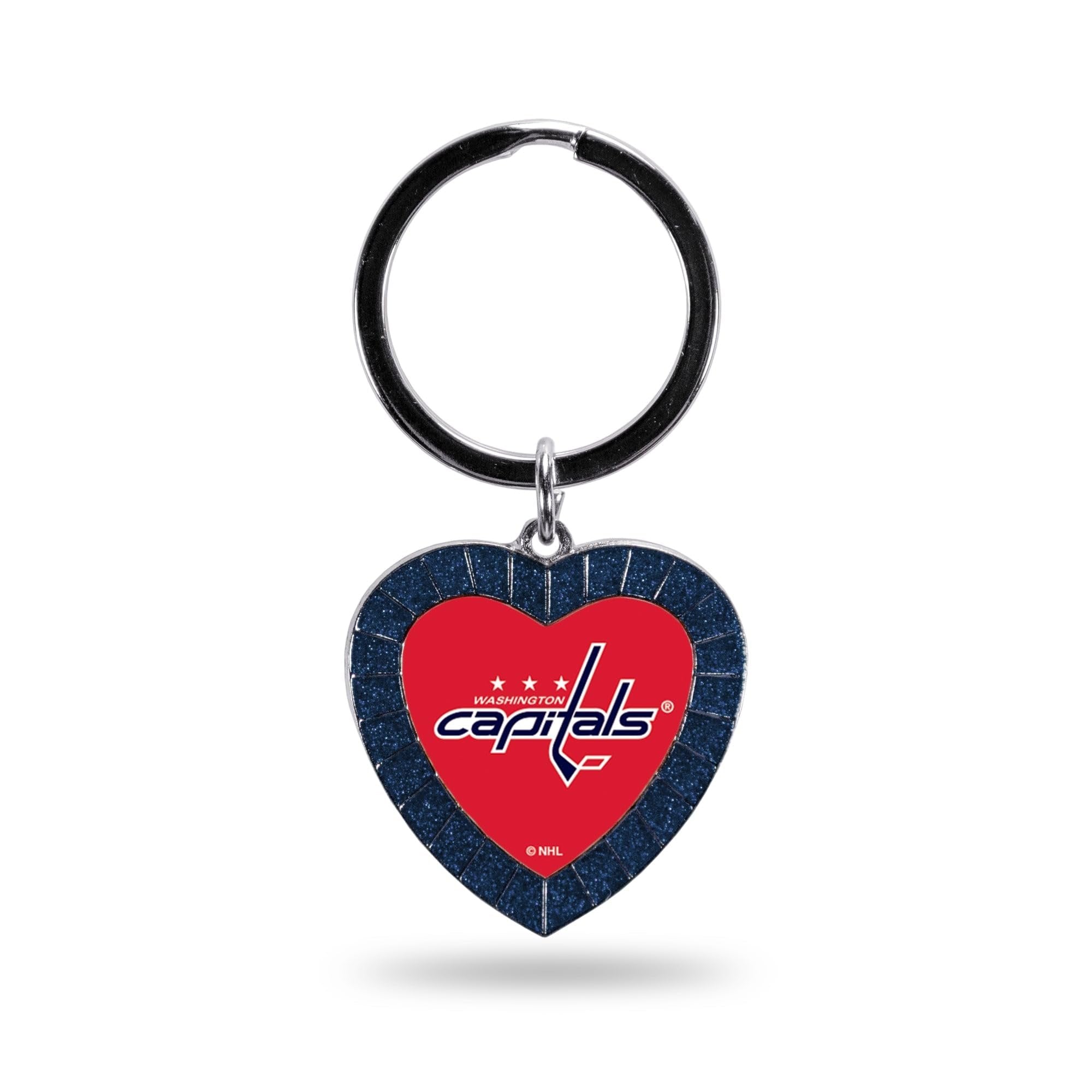 Capitals Colored Rhinestone Heart Keychain - Navy