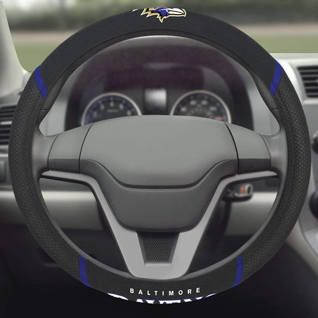 Baltimore Ravens Premium 15 Inch Black Emroidered Steering Wheel Cover