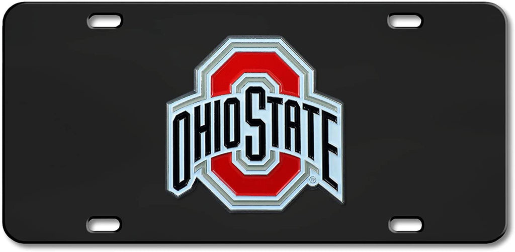 Ohio State University Buckeyes Metal License Plate Tag Die Cast 3D Black Stainless Steel