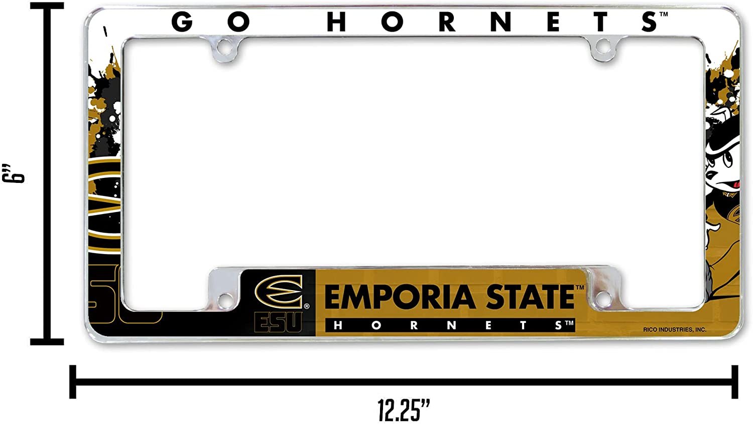Emporia State University Hornets Metal License Plate Frame Chrome Tag Cover All Over Design 6x12 Inch